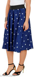Fuchiya print polyester mid-calf length women's skirt with panel design and zip front
