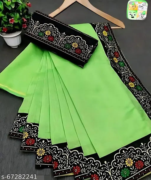 Green and black Chanderni cotton saree