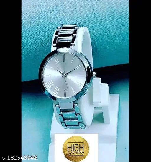 Metal strap wrist watch with silver tone, suitable for girls and women