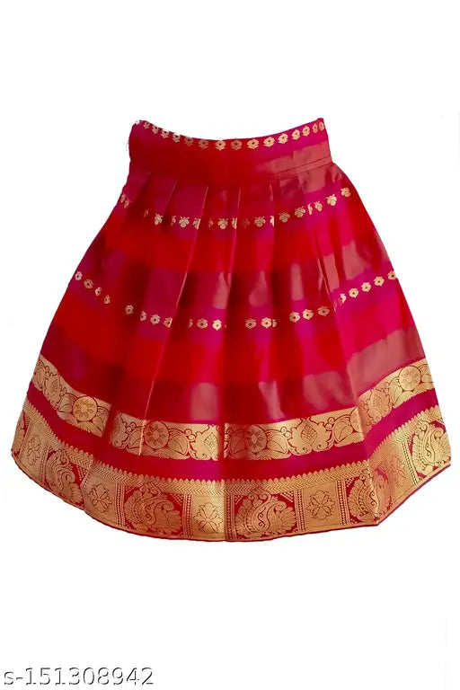 Kids traditional cotton silk Lehenga choli set, ethnic motif print, 6-8 years size, ready-to-wear for festivals