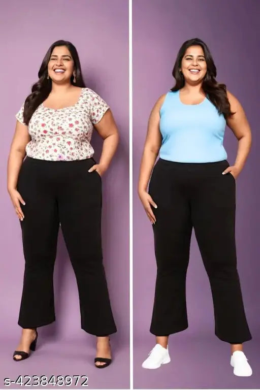 Cotton blend solid 9XL woman's pant, plus size comfortable lounge wear