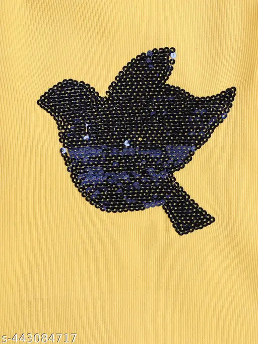 Yellow acrylic embroidery top for girls modern dress, long sleeves and net pattern, size 2-3 years, Indian origin