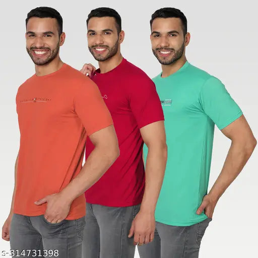 Red cotton blend men's printed round t-shirt pack 3 (M-XXL), smart casual for summer wear