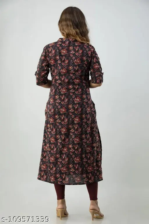 Beautiful floral print cotton kurti, three-quarter sleeves, pocketed, Indian craftsmanship