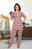 Plus size cotton nightwear set, 3xl and 4xl, printed long top with ankle-length lower, side slits, elastic waistband, pocket, hip covering length, imported Korean Lycra fabric for extreme comfort, India