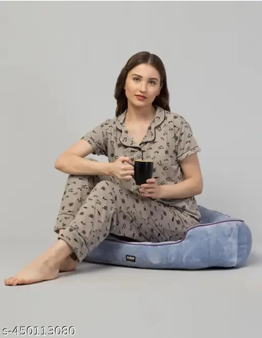 Comfortable cotton nightsuit for women, featuring a relaxed fit and flowing design. Breathable fabric for a restful sleep. Ideal for sleeping, lounging, or relaxing at home. Nightwear summer set in soft hues. Made in India