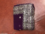 Kashmiri purple embroidered silk saree with pallu and border