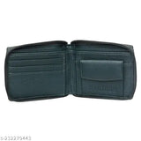 Green PU leather bi-fold wallet, slim design, durable, men's and women's accessory with 2 compartments, ideal for daily use