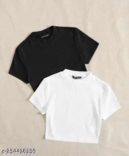 Lycra solid-color cropped top set, XXS to M sizes, Indian apparel