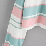 Pink and blue striped Lycra crop top, women's long-sleeved fashion top from India