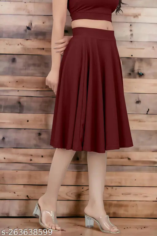 Red pleated midi skirt, women's fashion