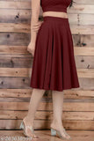 Red pleated midi skirt, women's fashion