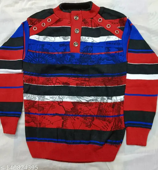 Acrylic long-sleeve boys' printed net sweatshirt with bouquet design, size 10-11 years