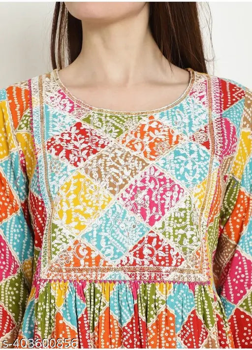Colorful Bandhani Print Kameez with Sharara Duppatta