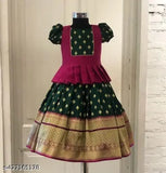 Soft silk lehenga choli with ethnic motif pattern, suitable for children aged 12 months to 12 years, Indian traditional wear for special occasions
