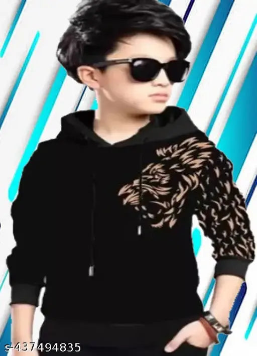 KIDS BOYS/GIRLS REGULAR FITTED HOODED NECK FULL SLEEVES GRAPHIC PRINT COTTON BLEND PRINTED T SHIRT