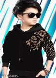 KIDS BOYS/GIRLS REGULAR FITTED HOODED NECK FULL SLEEVES GRAPHIC PRINT COTTON BLEND PRINTED T SHIRT