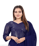Embellished Georgette Anarkali dress with three-quarter sleeves, Indian fabric and squance work embroidery, size S-XXXL