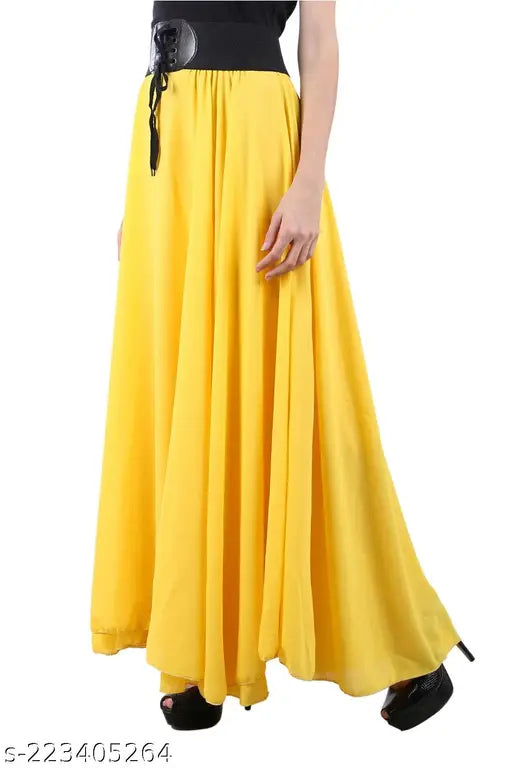 Yellow chiffon skirt with ruffled detailing and side belt