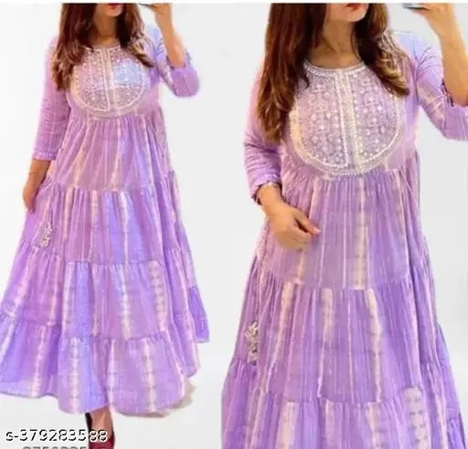 Purple Lurux cotton long sleeve printed kurti for women, Indian party wear with dupatta