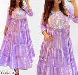 Purple Lurux cotton long sleeve printed kurti for women, Indian party wear with dupatta