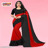 Black and red ombre Georgette saree with casual striped pattern
