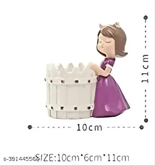 Multicolor resin handicraft girl pot (12cm), breathable with drainage hole for home office decor