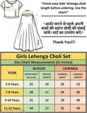 Art Silk Kids Bandhani Lehenga Choli with Net Dupatta, fully stitched and ready to wear for ages 6-14. Indian origin
