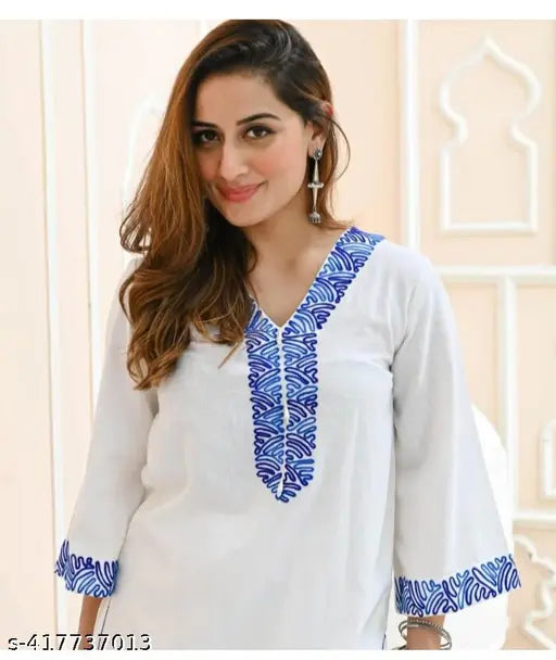 Aakarsha cotton kurta sets with embroidered net palazzos for women, three-quarter sleeves, XL and XXL sizes available