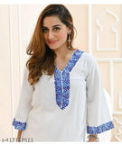 Aakarsha cotton kurta sets with embroidered net palazzos for women, three-quarter sleeves, XL and XXL sizes available