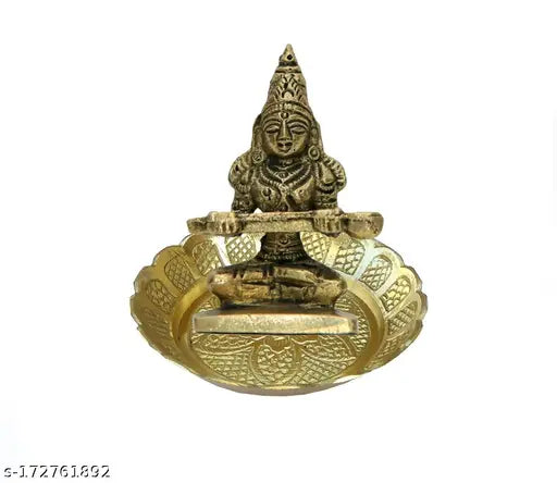 Pure brass Mata Annapurna Devi idol, Goddess of Food and prosperity, intricately carved, from India