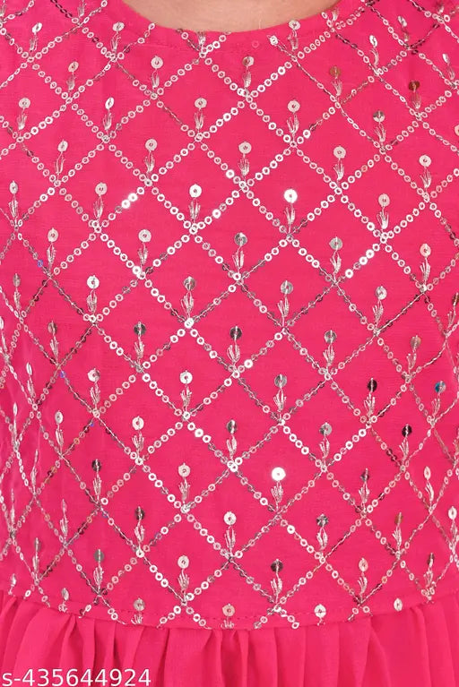 Embellished Bollywood style chiffon Kurta set with dupatta and bottomwear for kids (5-6yrs to 9-10yrs), Indian origin