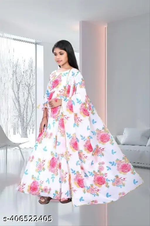 Cotton blend heart print anarkali dress for girls aged 13-14 years, perfect for parties and formal events
