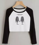 Black and white printed full sleeve cotton t-shirt for women by Rivaem, featuring long sleeves and polycotton fabric