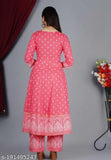 Rayon kurti and palazzos set, printed net design for women's fashion, India-origin rayon attire