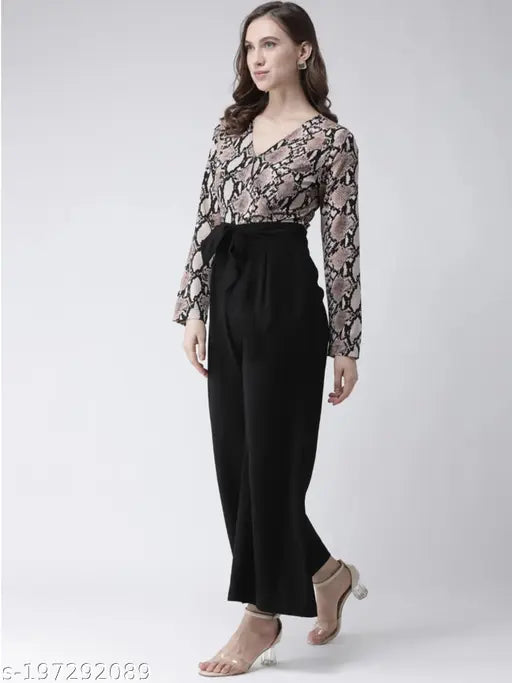 Fancy animal print Lycra jumpsuit with long sleeves, vibrant and stylish clothing for women