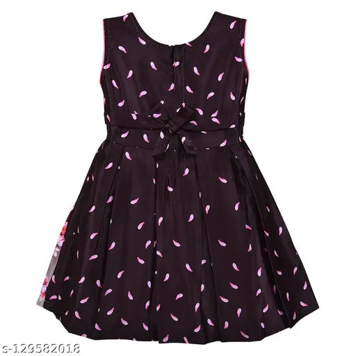 Silver kraft girls frock, purple satin, short sleeves, waist tie