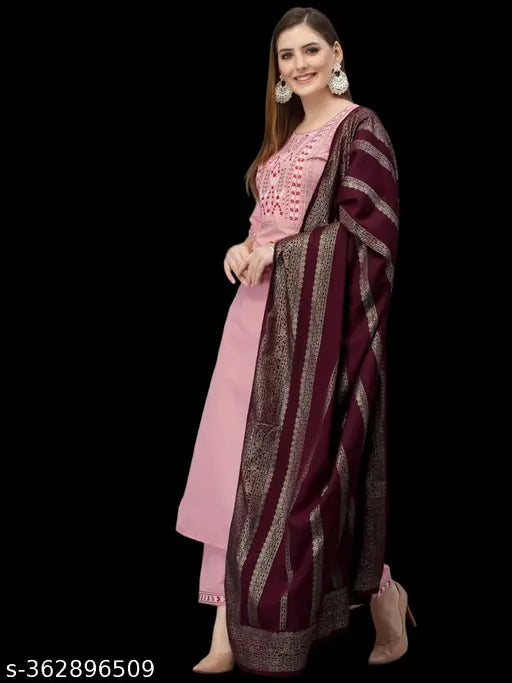 Aagam cotton kurta sets, solid-patterned Indian outfits with dupatta and bottomwear, three-quarter sleeves, size range S-XXXXL