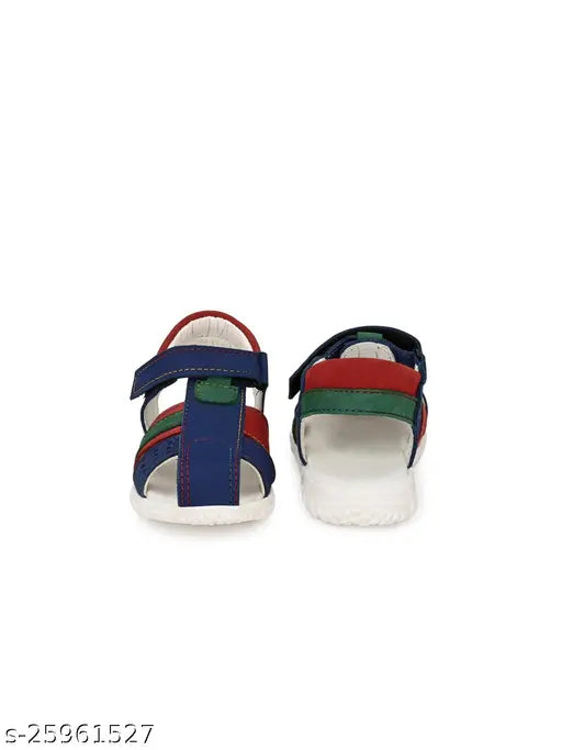 Trendy boys blue leather sandals, strappy design, blue and red accents