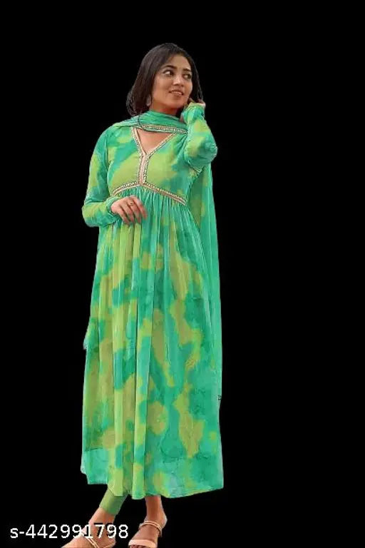 Georgette embroidered maxi dress with dupatta set, Indian ethnic wear for women's party or wedding events