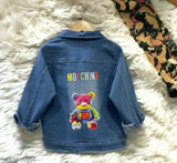 Blue denim Moschino jacket with colorful patch
