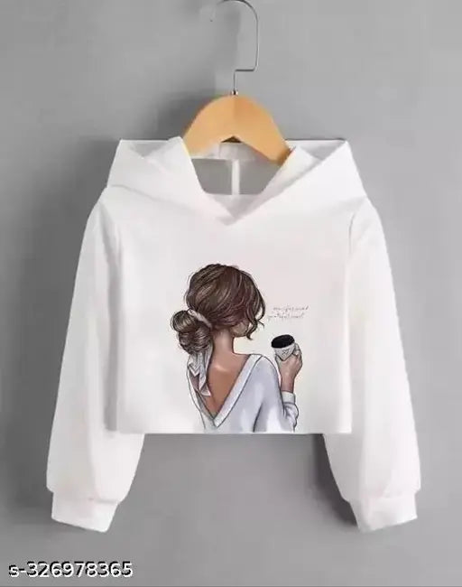 Crop-length polyester hoodie with long sleeves, printed design on women's t-shirt - Sizes S-XXL