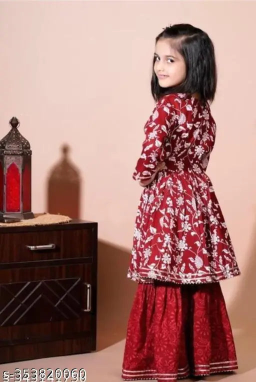 Rayon Anarkali Kurta Suit Set, embroidered with dupatta, for beautiful girls aged 5-12 years