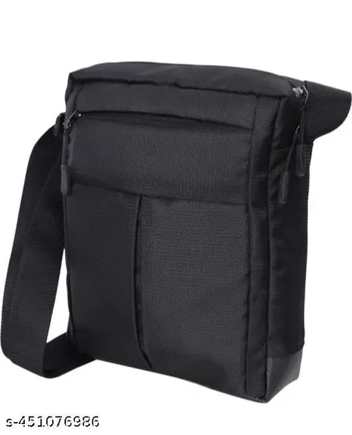 Black sling bag with strap and zipper closure