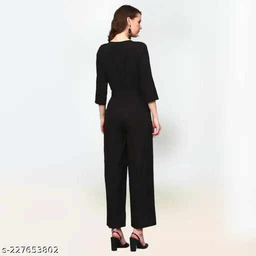 Black crepe jumpsuit, Pearl N Veras women's & girls, classic & comfortable, three-quarter sleeves