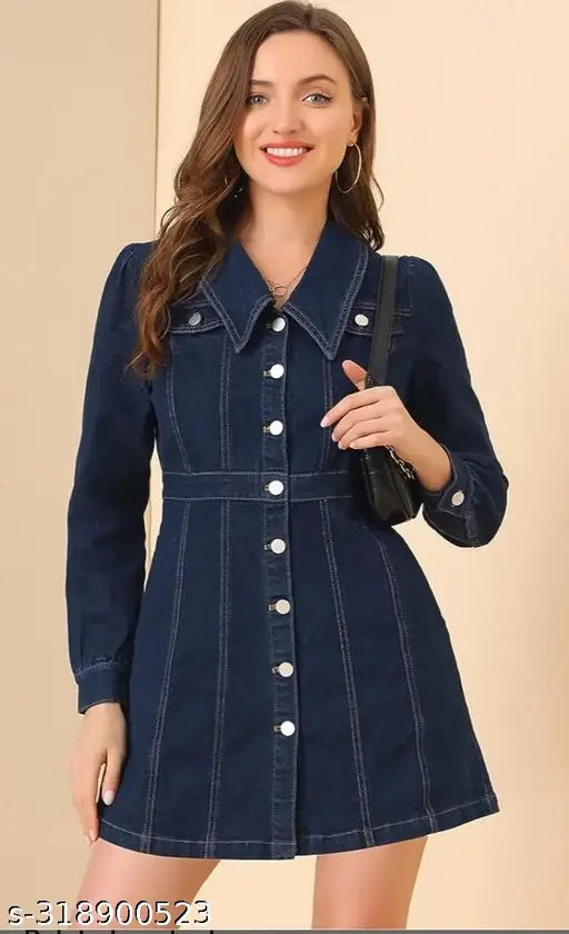 Stylish denim jacket with long sleeves, blue denim fabric, size options: XS, S, M. Made in India