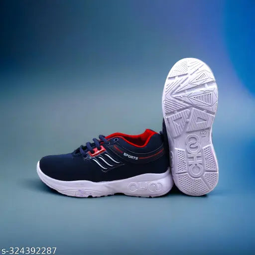 Black and white casual shoe with red accents
