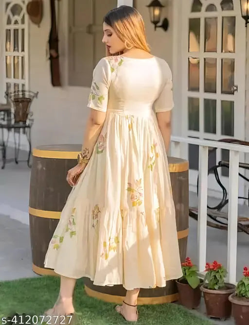 Peach floral midi dress, sleeveless, cotton fabric