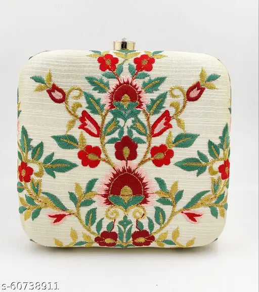 Floral embroidery womens clutch