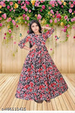 Georgette A-line dress with three-quarter sleeves, printed net pattern, suitable for casual wear for girls aged 9-15 years. Indian-origin Georgette fabric gown with optional dupatta